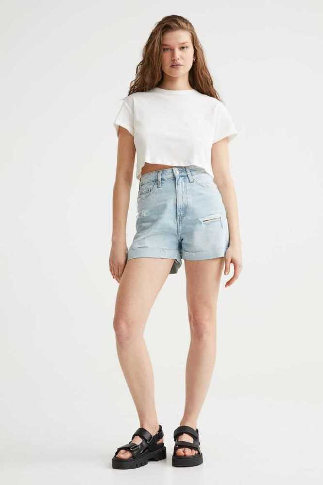 Bermudas H&M Mom Comodidad Ultra High Denim Mujer Azules | 265473ZRN