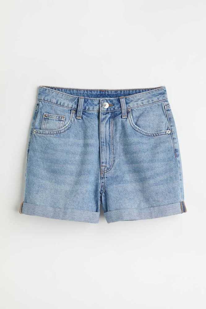 Bermudas H&M Mom Fit Denim Mujer Azules Claro | 375409ZFO