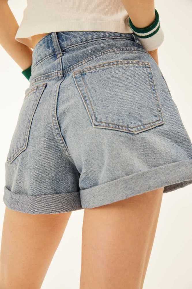 Bermudas H&M Mom High Denim Mujer Azules Claro | 674039DMV