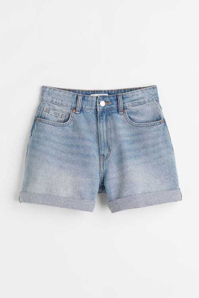 Bermudas H&M Mom High Denim Mujer Azules Claro | 674039DMV