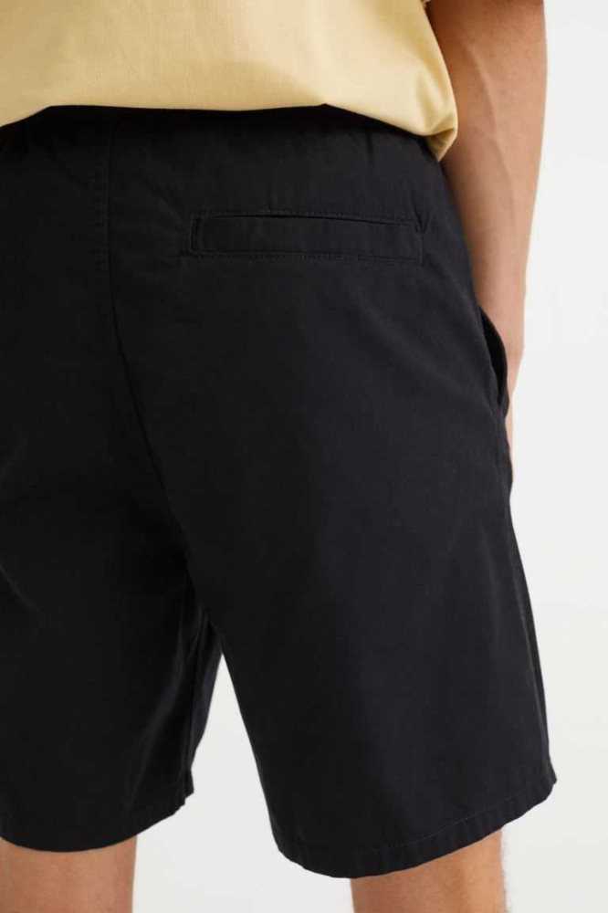 Bermudas H&M Regular Fit Algodon Hombre Negros | 258673GMY