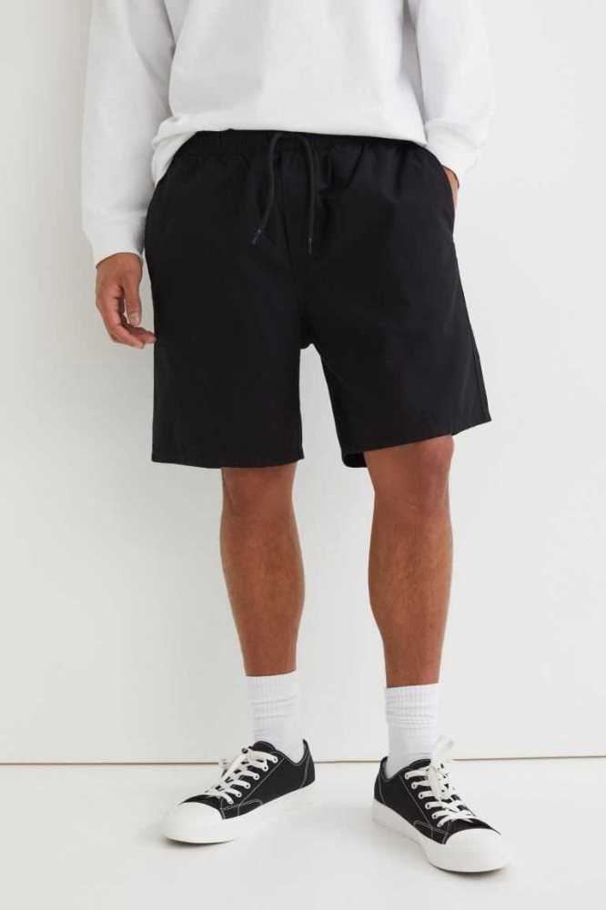 Bermudas H&M Regular Fit Algodon Hombre Negros | 325860RML