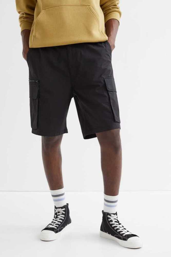 Bermudas H&M Regular Fit Knee-length Cargo Hombre Negros | 769842NTI