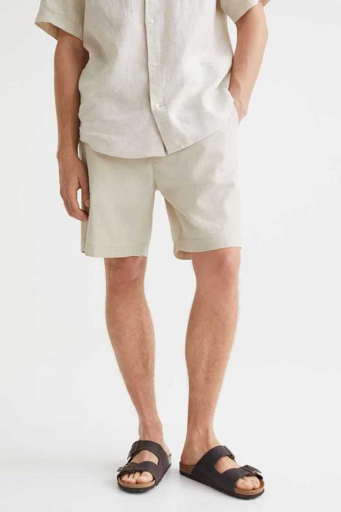 Bermudas H&M Regular Fit Linen-blend Hombre Grises Claro | 423517TOL