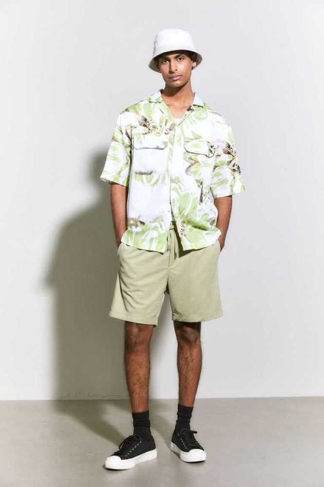 Bermudas H&M Regular Fit Terry Hombre Verdes | 054312QVZ