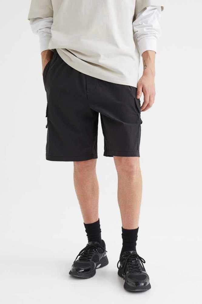 Bermudas H&M Relaxed Fit Nylon Cargo Hombre Negros | 624579SKJ