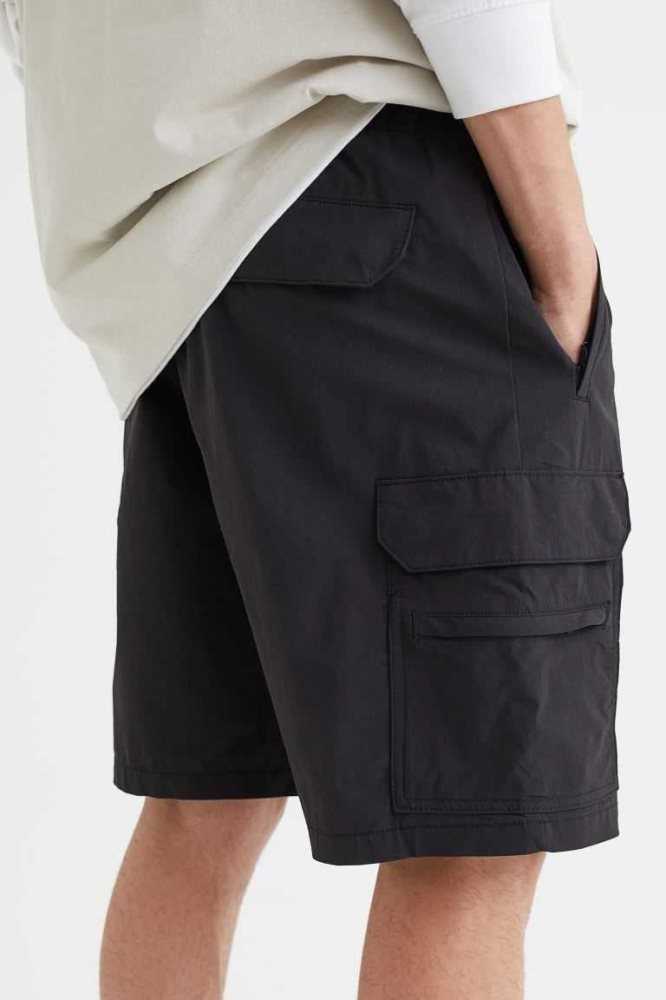 Bermudas H&M Relaxed Fit Nylon Cargo Hombre Negros | 624579SKJ