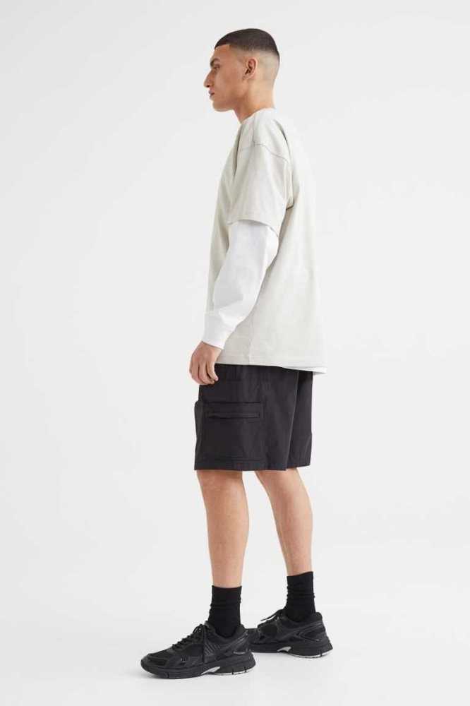 Bermudas H&M Relaxed Fit Nylon Cargo Hombre Negros | 624579SKJ