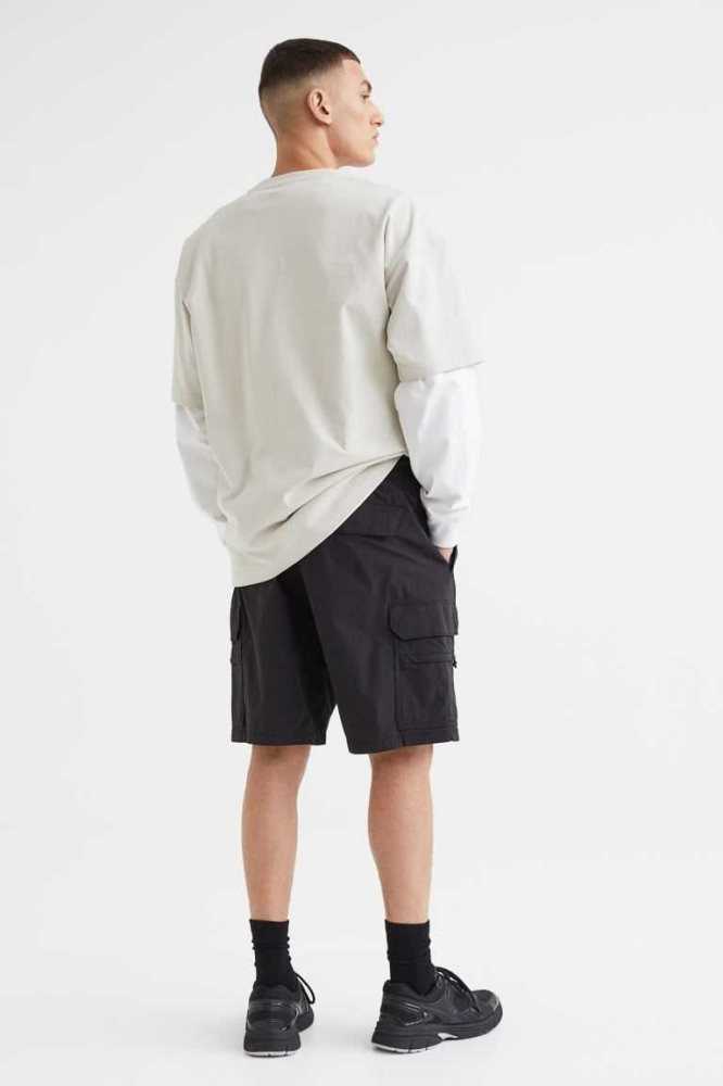 Bermudas H&M Relaxed Fit Nylon Cargo Hombre Negros | 624579SKJ