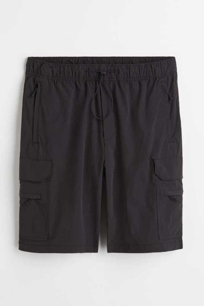 Bermudas H&M Relaxed Fit Nylon Cargo Hombre Negros | 624579SKJ