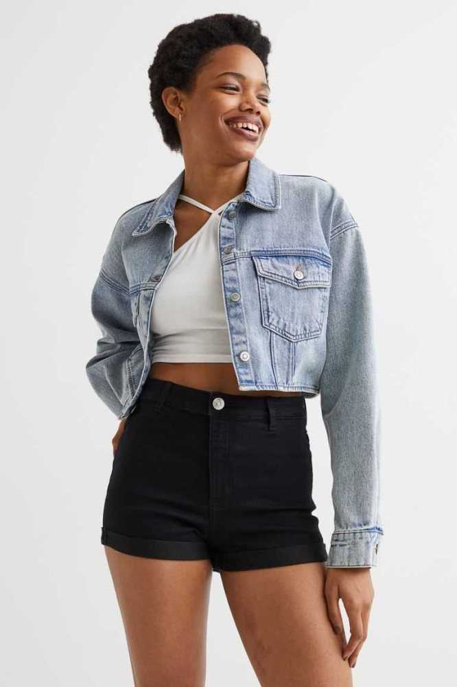 Bermudas H&M Shorts High Cintura Mujer Azules Oscuro | 827045HCR