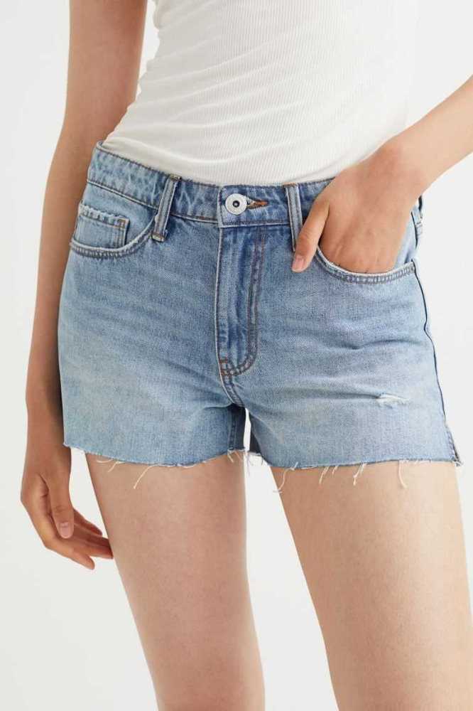 Bermudas H&M Slim Denim Mujer Azules | 125087HFQ