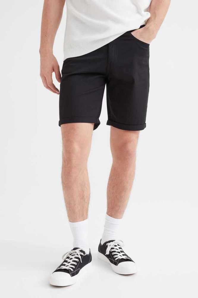 Bermudas H&M Slim Fit Algodon Twill Hombre Negros | 367208ALY