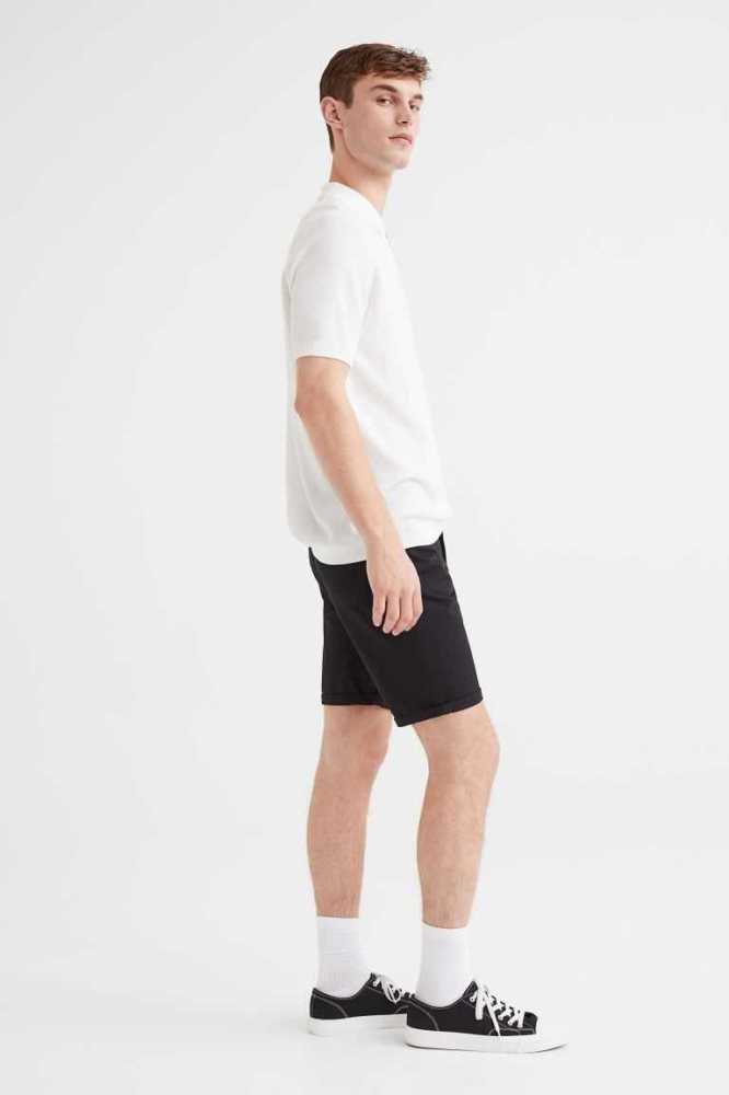 Bermudas H&M Slim Fit Algodon Twill Hombre Negros | 367208ALY