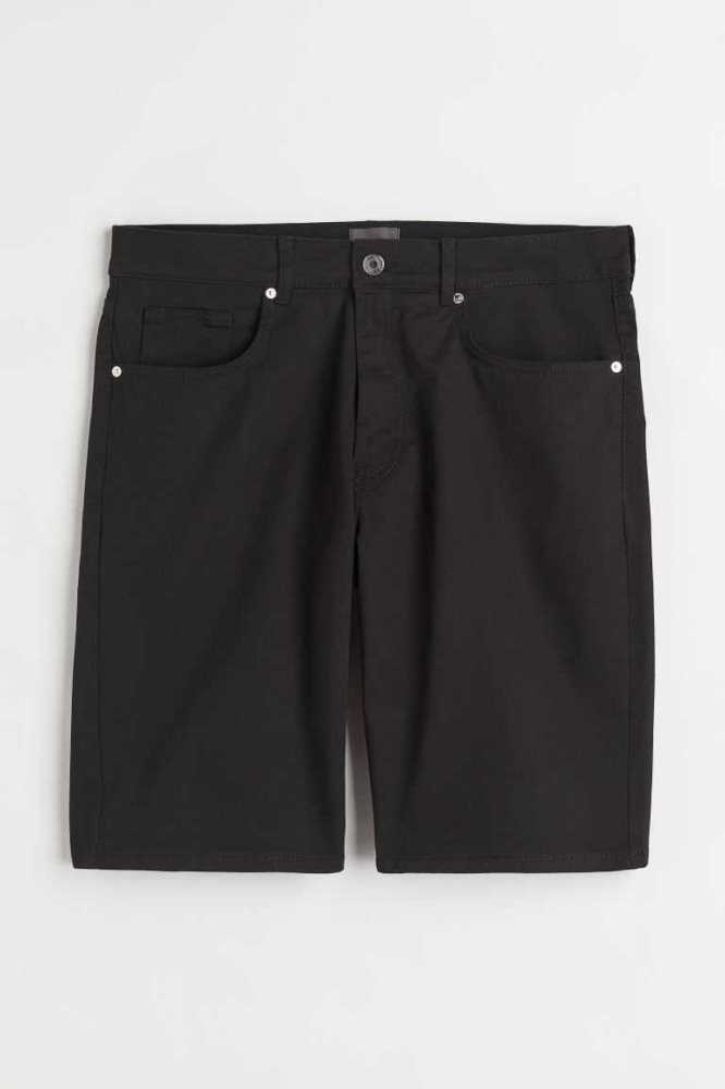 Bermudas H&M Slim Fit Algodon Twill Hombre Negros | 367208ALY