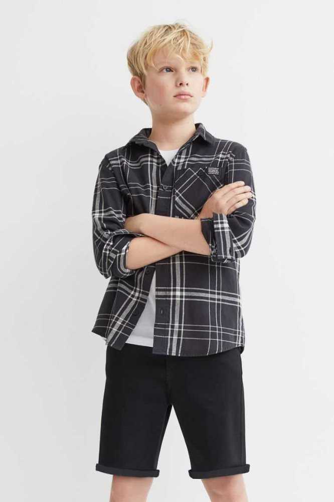 Bermudas H&M Slim Fit Denim Niños Negros | 645810TBL