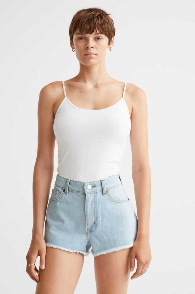 Bermudas H&M Slim High Denim Mujer Azules Claro | 753014FPR