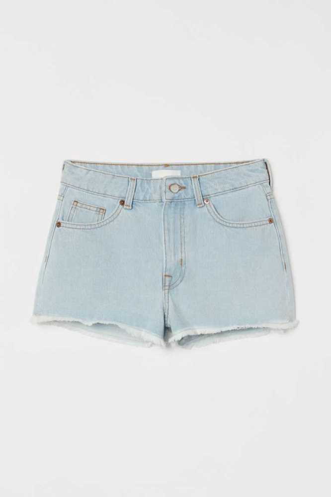 Bermudas H&M Slim High Denim Mujer Azules Claro | 753014FPR