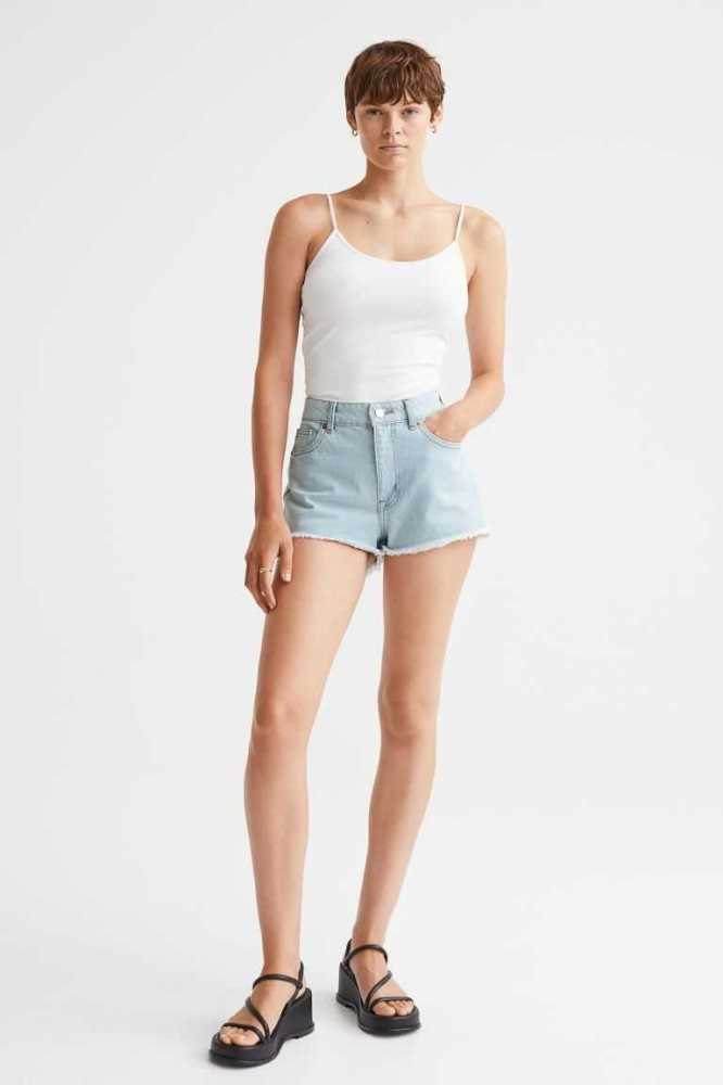 Bermudas H&M Slim High Denim Mujer Azules Claro | 753014FPR