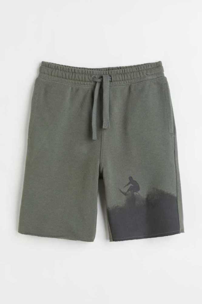 Bermudas H&M SweatshortsMotif Niños Kaki Oscuro Verdes | 594812ZMV