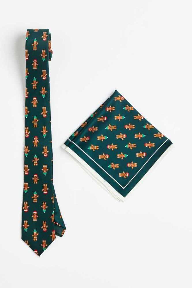 Blazers H&M 2-piece Tie and Handkerchief Set Hombre Verdes | 247893SUH