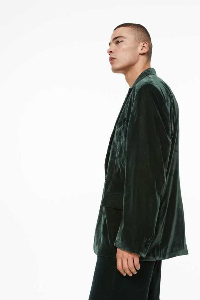 Blazers H&M Oversized Velvet Jacket Hombre Turquesa Verdes | 023541XCP