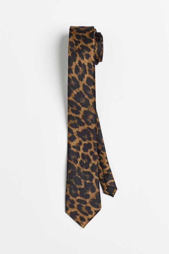 Blazers H&M Patterned Satin Tie Hombre Marrom Leopardo | 057631QUT