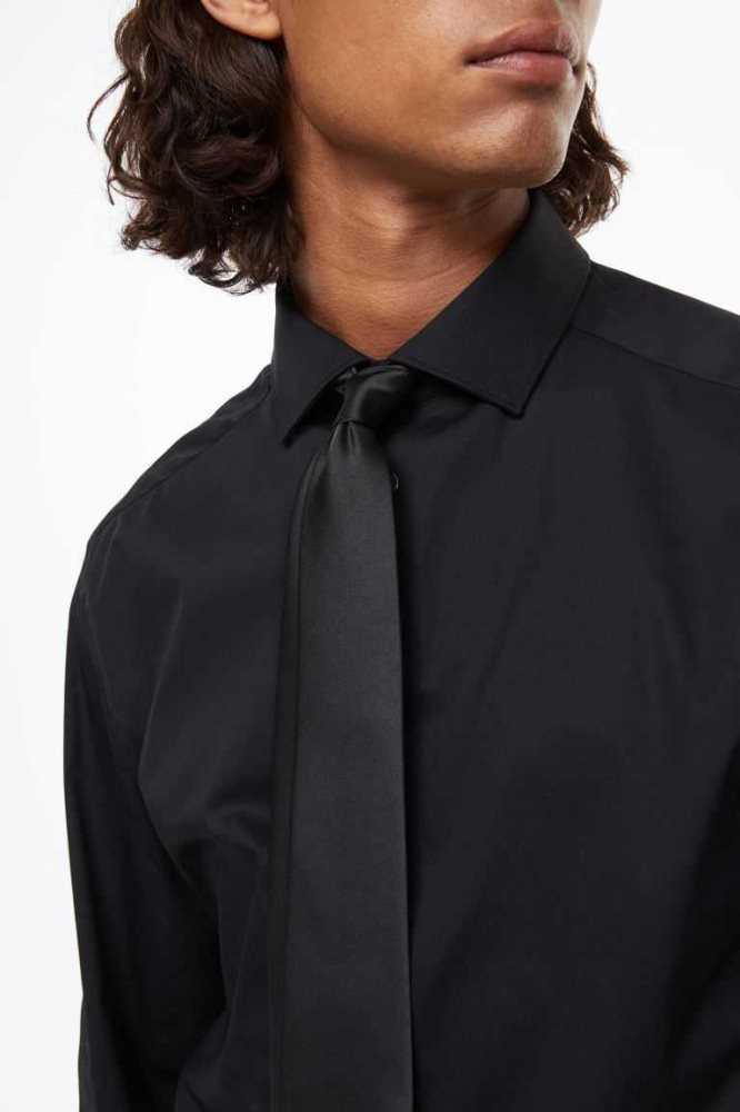 Blazers H&M Satin Tie Hombre Negros | 462179RNP