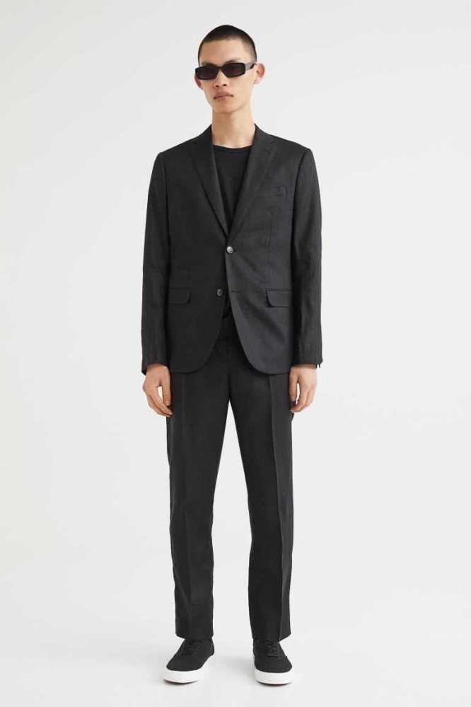 Blazers H&M Slim Fit Linen Suit Pants Hombre Kaki Verdes | 897346BMD