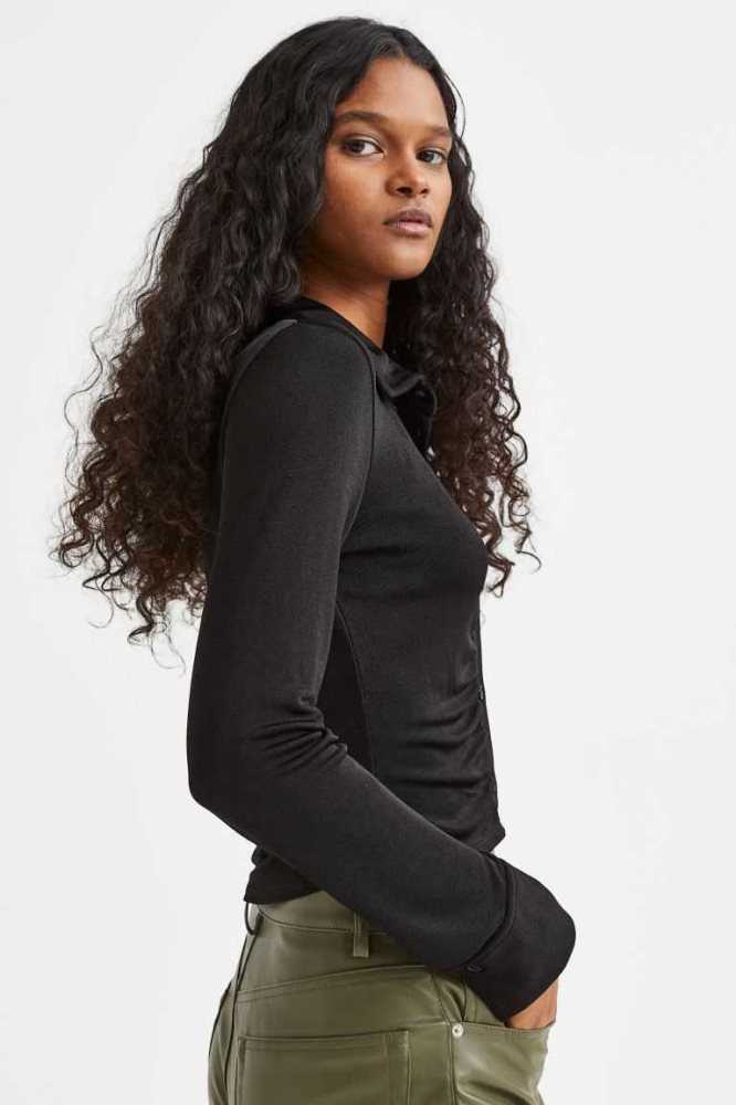 Blusas H&M Airy Jersey Mujer Negros | 680743FIZ