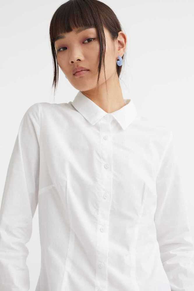 Blusas H&M Algodon Poplin Shirt Mujer Azules Oscuro | 415926FUX