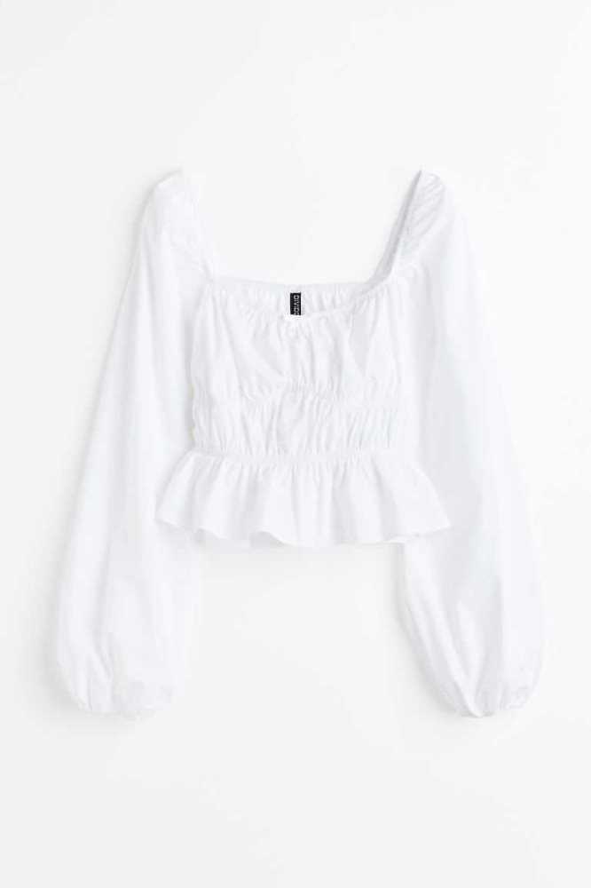 Blusas H&M Balloon-sleeved Peplum Mujer Blancos | 537916MQN