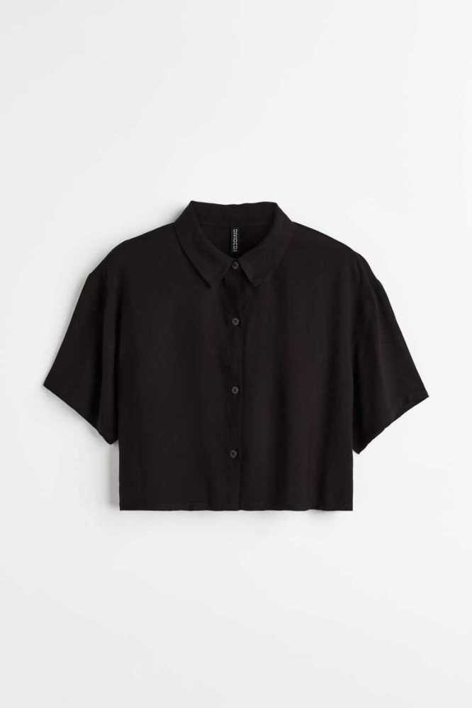 Blusas H&M Boxy-style shirt Mujer Negros | 834726KVN