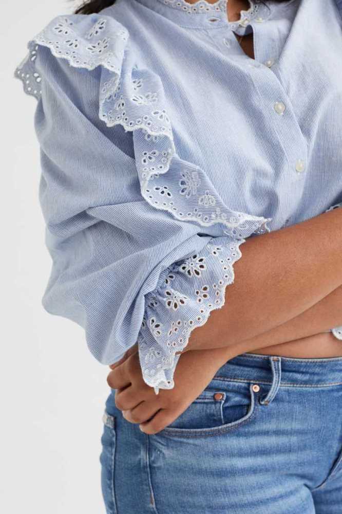 Blusas H&M Broderie-detail flounced Mujer Azules Claro | 709436PGX