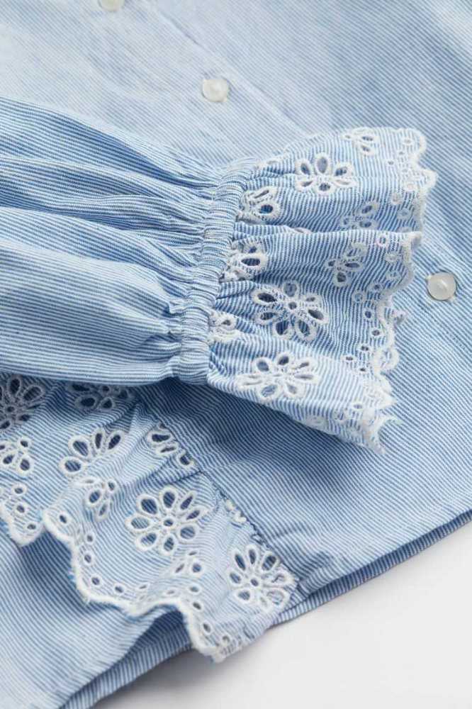 Blusas H&M Broderie-detail flounced Mujer Azules Claro | 709436PGX