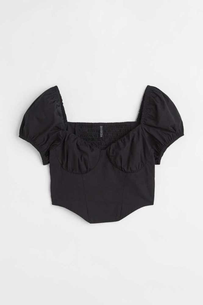 Blusas H&M Bustier-style Crop Mujer Negros | 761849EPO