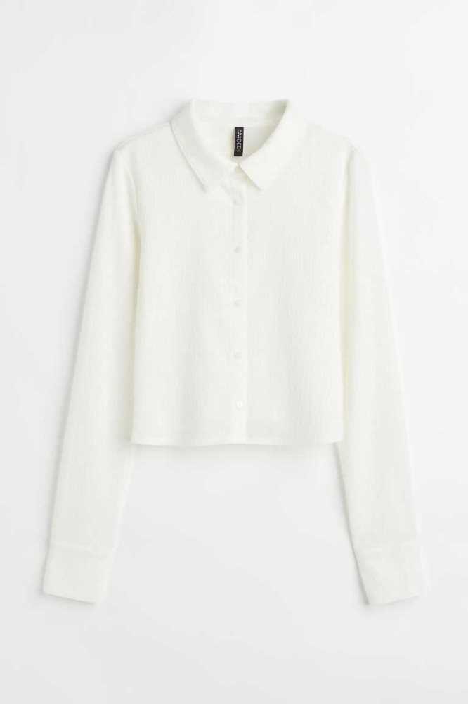 Blusas H&M Crinkled Shirt Mujer Blancos | 413752HXL