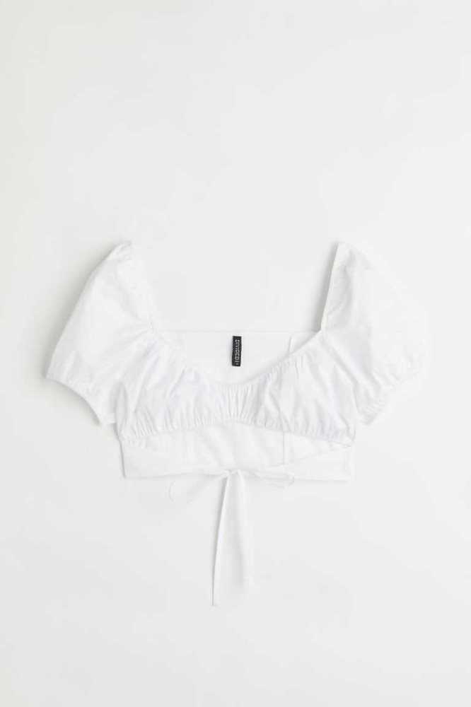 Blusas H&M Cut-out Crop Mujer Blancos | 968547IJR