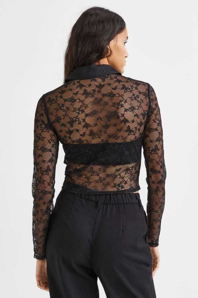 Blusas H&M Encaje Shirt Mujer Negros | 918247PBI