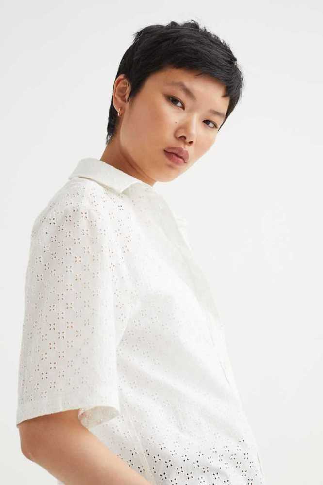 Blusas H&M Eyelet Embroidery Shirt Mujer Blancos | 541689HQB