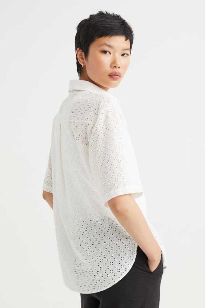 Blusas H&M Eyelet Embroidery Shirt Mujer Blancos | 541689HQB