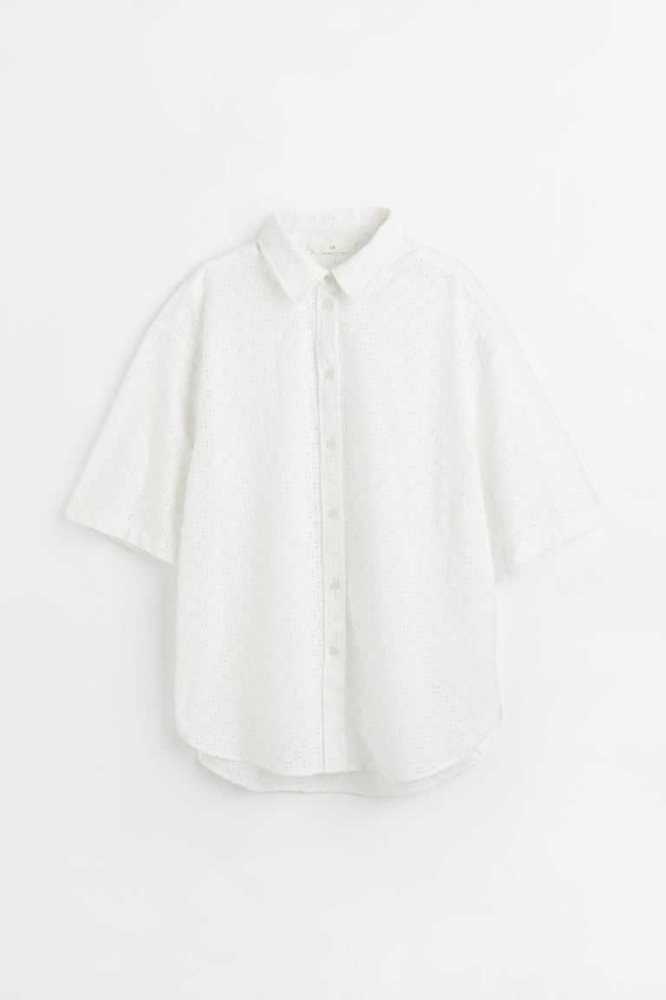 Blusas H&M Eyelet Embroidery Shirt Mujer Blancos | 541689HQB