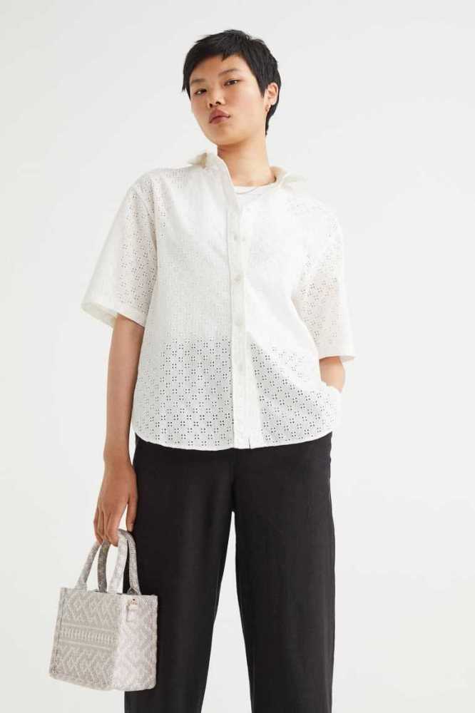 Blusas H&M Eyelet Embroidery Shirt Mujer Blancos | 541689HQB