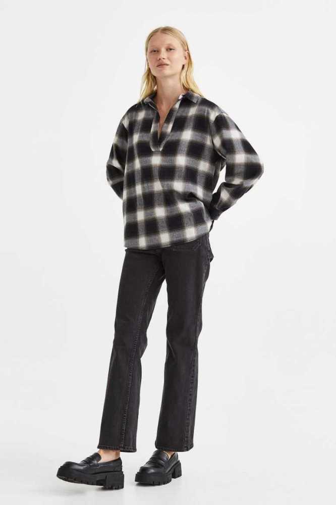 Blusas H&M Flannel Anorak Mujer Negros | 821463OQA