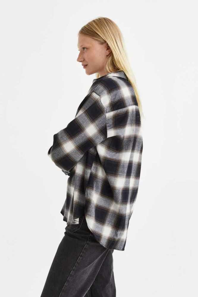 Blusas H&M Flannel Anorak Mujer Negros | 821463OQA