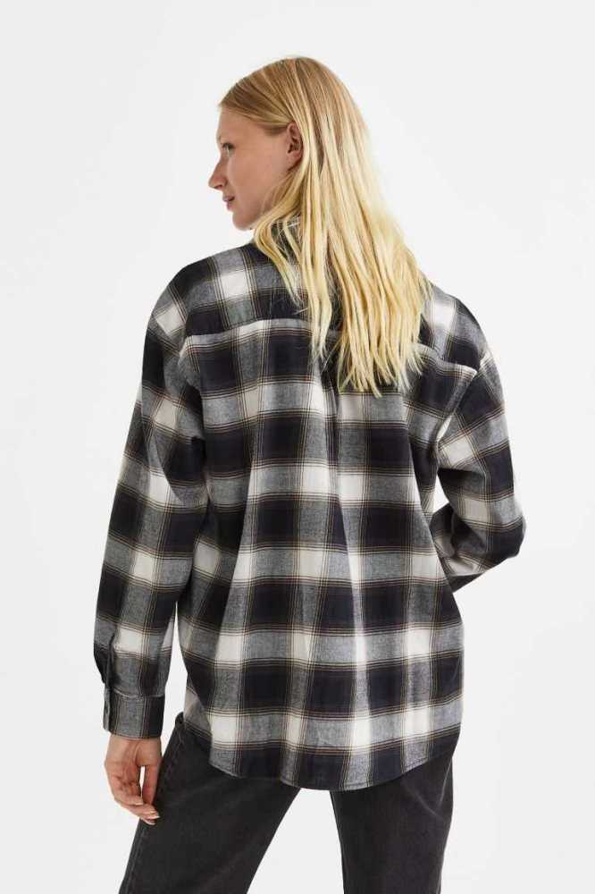 Blusas H&M Flannel Anorak Mujer Negros | 821463OQA