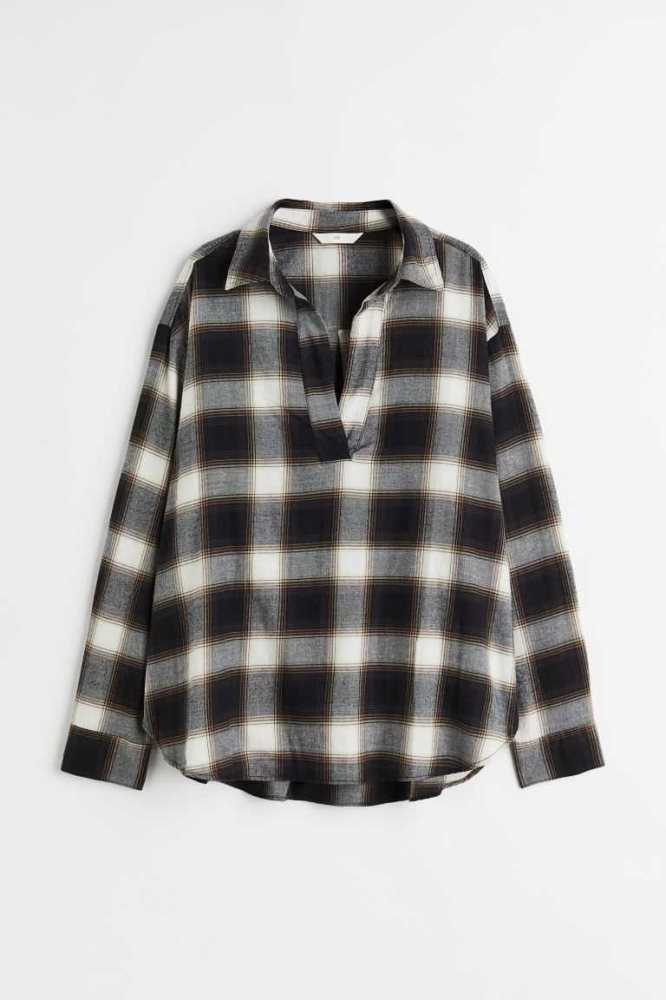 Blusas H&M Flannel Anorak Mujer Negros | 821463OQA