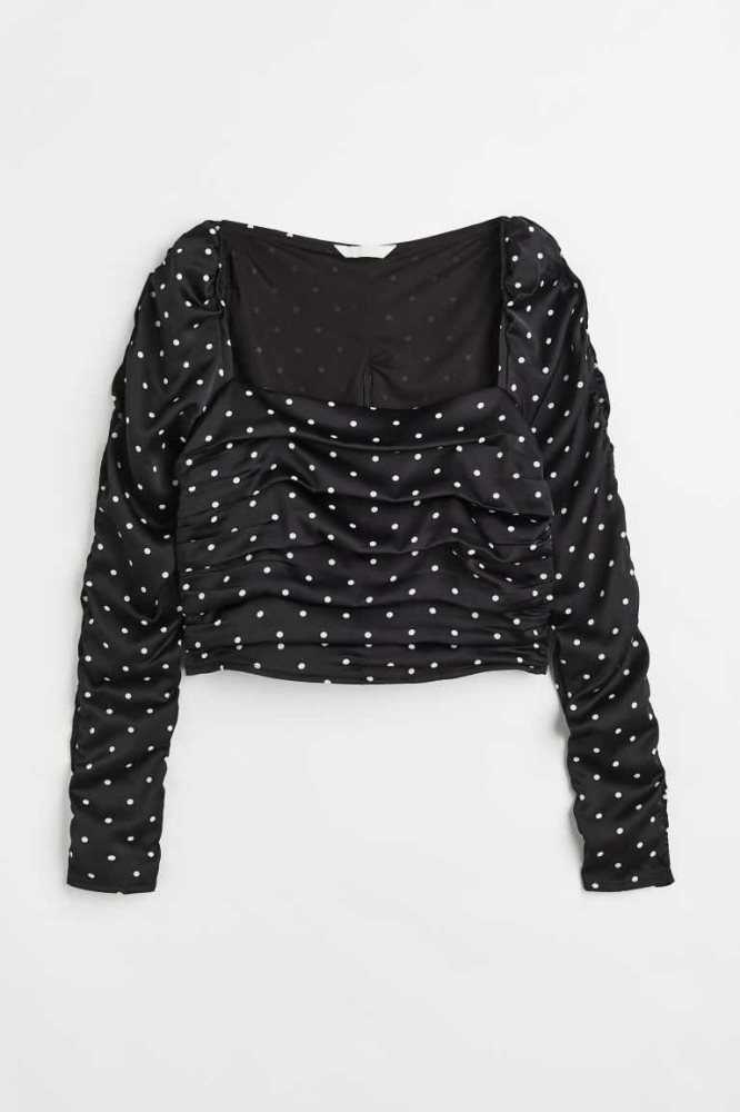 Blusas H&M Gathered Cr Mujer Negros | 324086ZCW