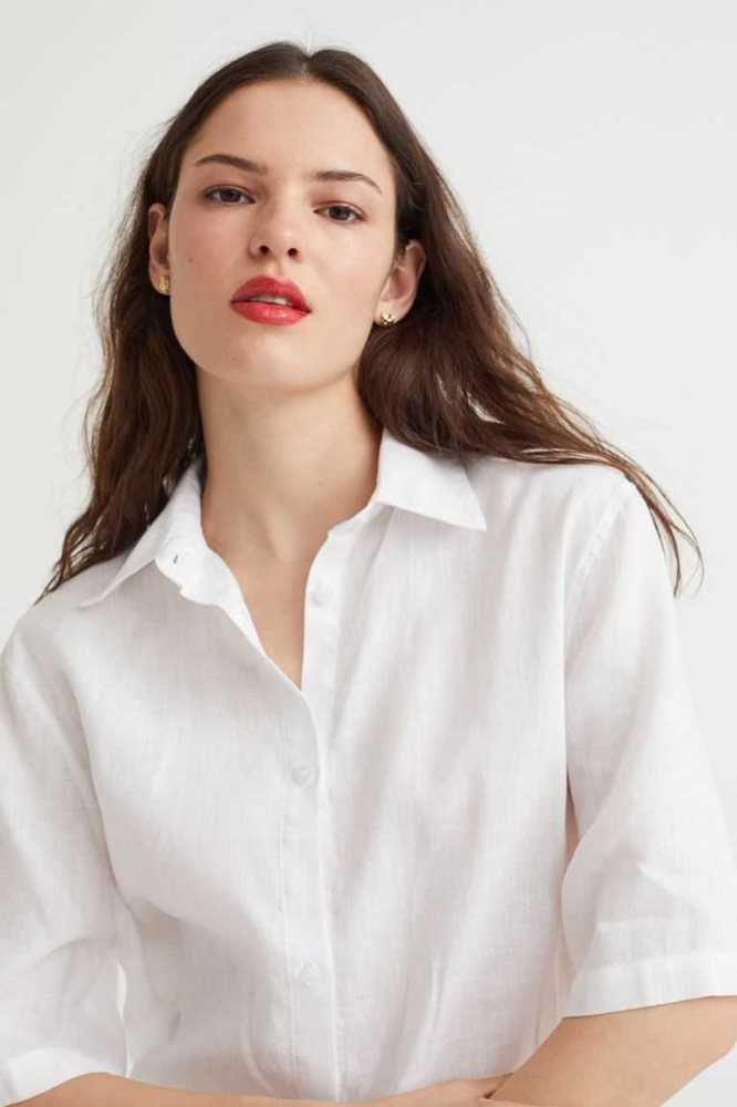 Blusas H&M Linen Shirt Mujer Negros | 675928JCN