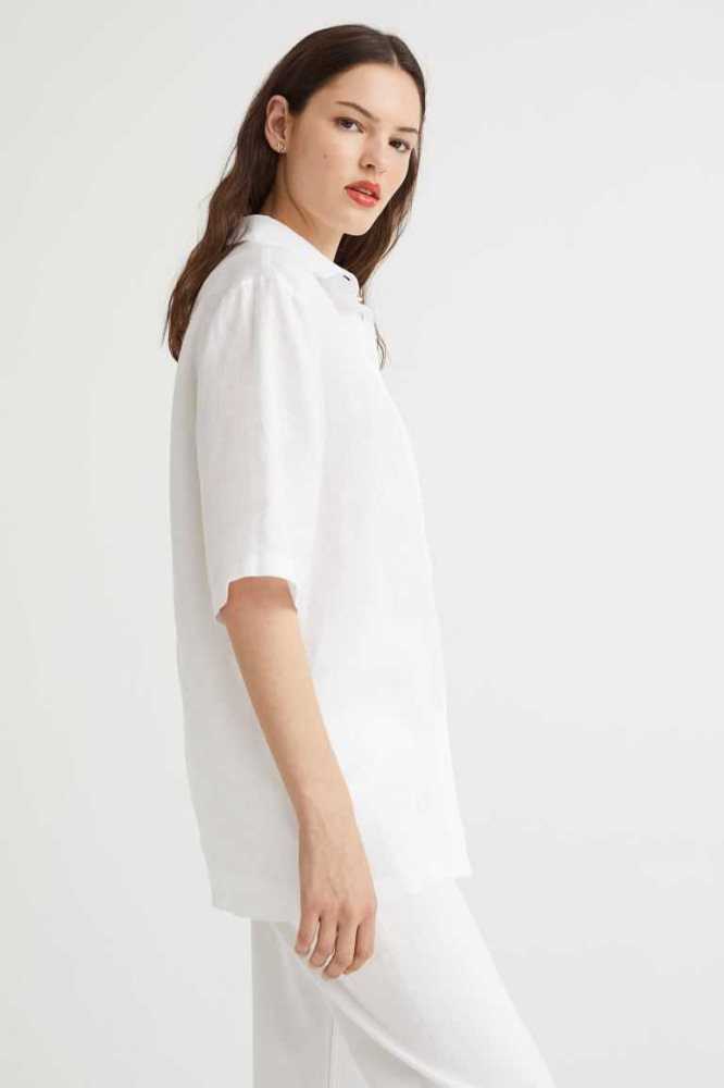 Blusas H&M Linen Shirt Mujer Negros | 675928JCN